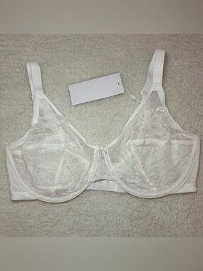 HSIA Enchanted Unlined Lace Underwire Bra 36DD White NWT